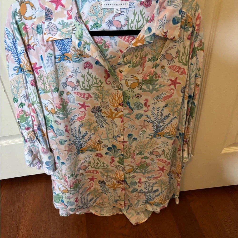 Jane and Delancey Multicolor Sea Life Button-Up Blouse - Picture 1 of 5